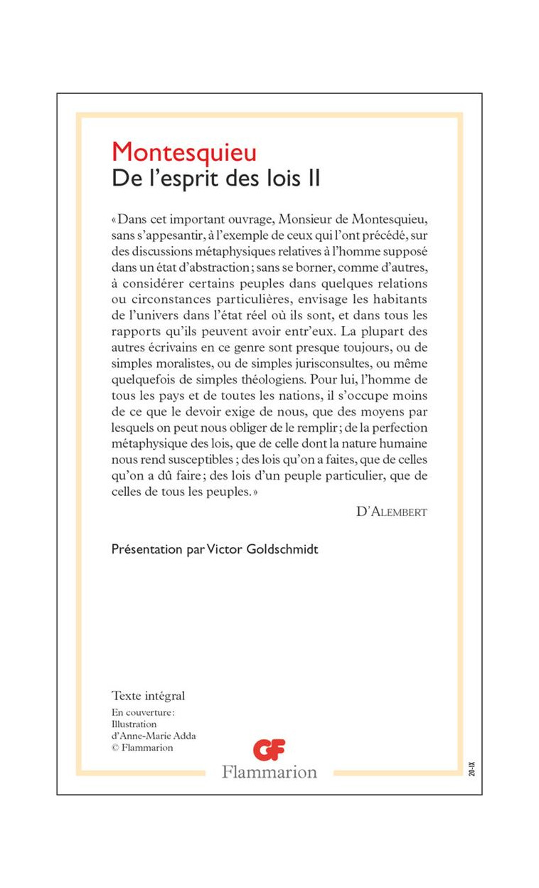 DE L'ESPRIT DES LOIS - VOL02 - ANTHOLOGIE - MONTESQUIEU - FLAMMARION