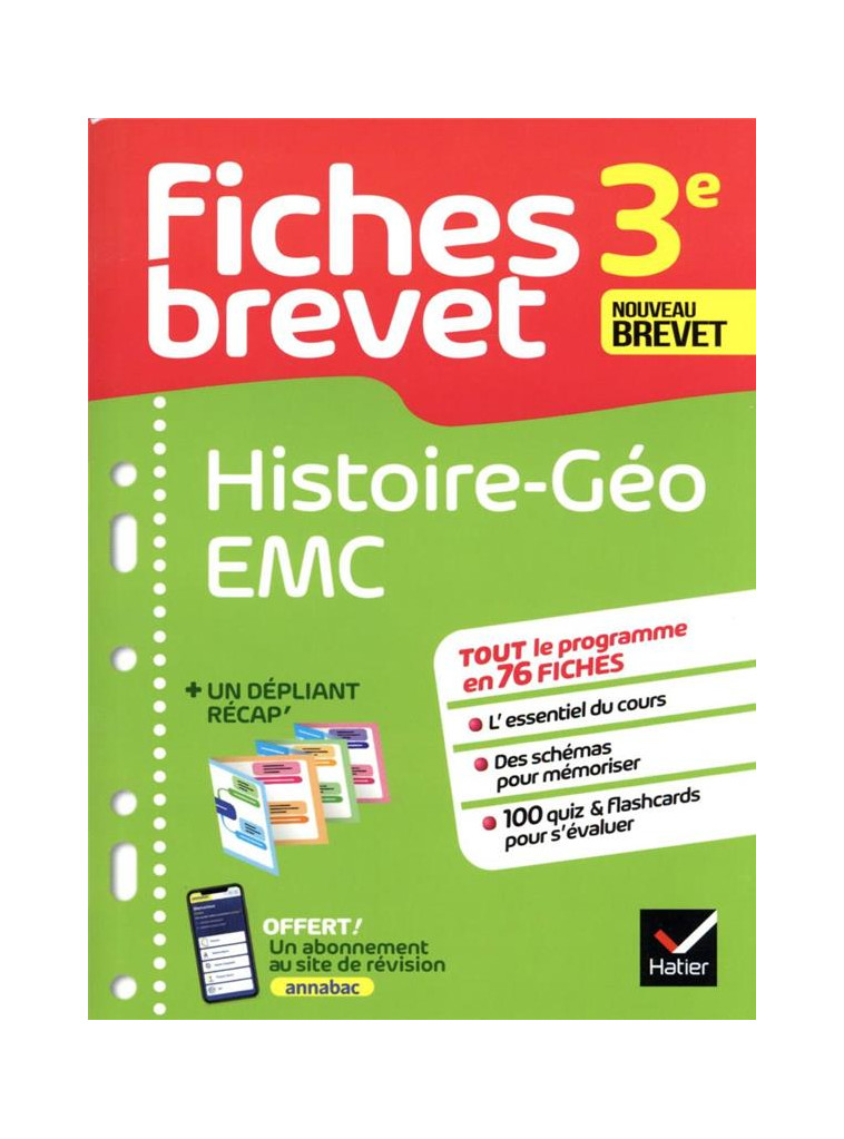 FICHES BREVET HISTOIRE-GEOGRAPHIE EMC 3E BREVET 2023 - FICHES DE REVISION & QUIZ - D'HOOP/HOLSTEIN - HATIER SCOLAIRE