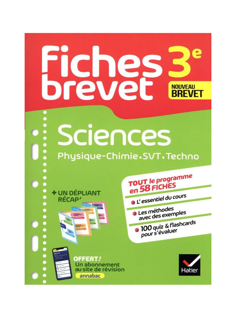 FICHES BREVET SCIENCES 3E - PHYSIQUE-CHIMIE, SVT, TECHNOLOGIE BREVET 2023 - FICHES DE REVISION & QUI - BIHOUEE/AUSSOURD - HATIER SCOLAIRE