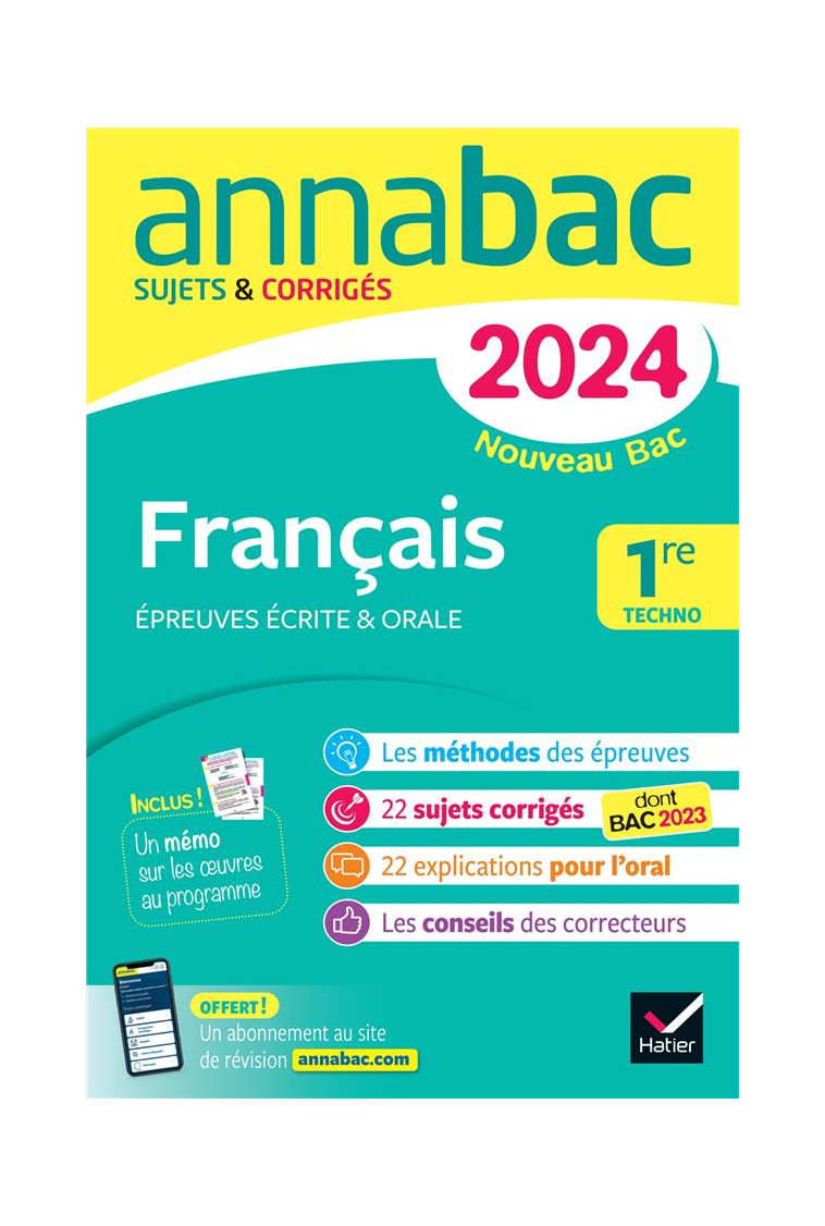 ANNALES DU BAC ANNABAC 2024 FRANCAIS 1RE TECHNOLOGIQUE (BAC DE FRANCAIS ECRIT & ORAL) - SUR LES OEUV - BERNARD/COURTIAL - DIDIER