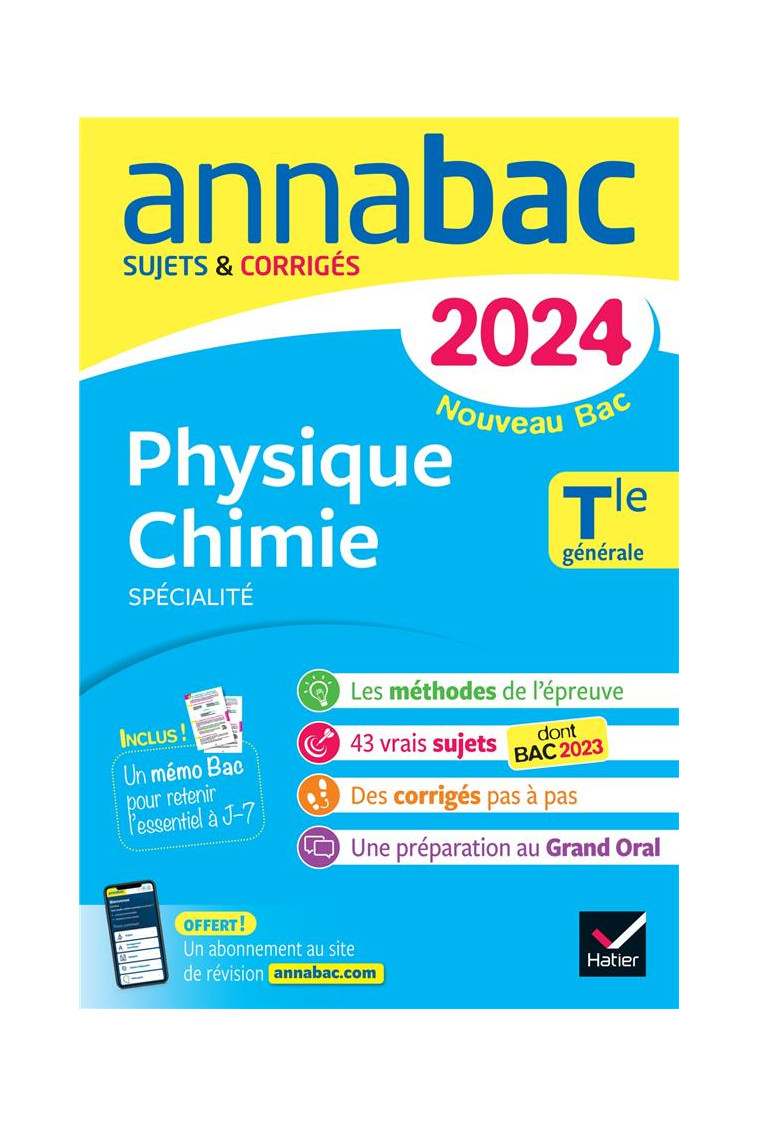 ANNALES DU BAC ANNABAC 2024 PHYSIQUE-CHIMIE TLE GENERALE (SPECIALITE) - SUJETS CORRIGES NOUVEAU BAC - BERTHELOT/CARRASCO - DIDIER