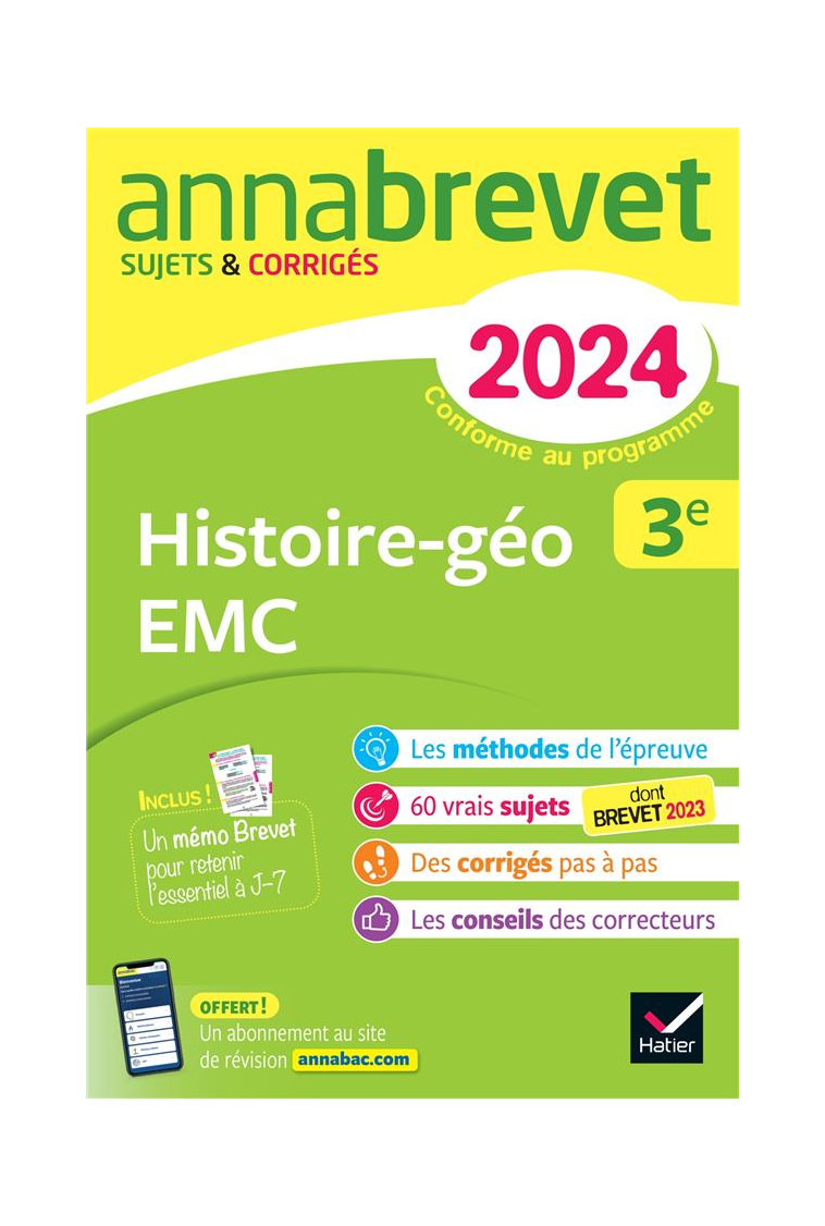 ANNALES DU BREVET ANNABREVET 2024 HISTOIRE-GEOGRAPHIE EMC 3E - SUJETS CORRIGES & METHODES DU BREVET - CLAVEL/LECAILLON - DIDIER