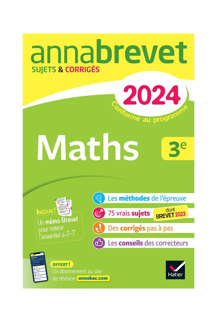 ANNALES DU BREVET ANNABREVET 2024 MATHS 3E - SUJETS CORRIGES & METHODES DU BREVET - DEMEILLERS/MICHAUD - DIDIER