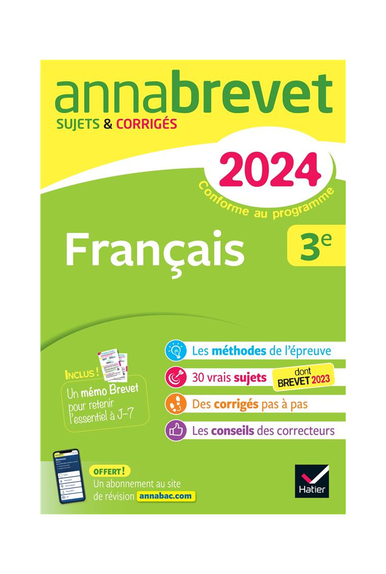 ANNALES DU BREVET ANNABREVET 2024 FRANCAIS 3E - SUJETS CORRIGES & METHODES DU BREVET - FORMOND/TAQUECHEL - DIDIER