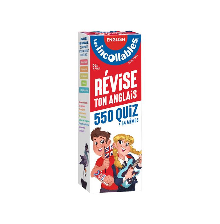 LES INCOLLABLES - REVISE TON ANGLAIS - 7/12 ANS - 550 QUESTIONS REPONSES PAR REVISER EN 2 EVENTAILS - PLAY BAC EDITIONS - PRISMA