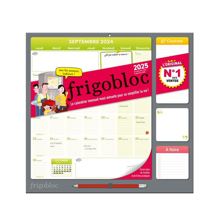 FRIGOBLOC MENSUEL 2025 - CALENDRIER D-ORGANISATION FAMILIALE / MOIS (DE SEPT. 2024 A DEC. 2025) - COLLECTIF - NC