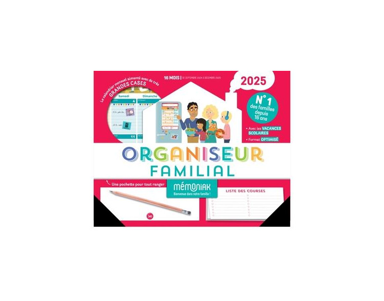 ORGANISEUR FAMILIAL MEMONIAK 2025, CALENDRIER ORGANISATION FAMILIAL MENSUEL (SEPT. 2024- DEC. 2025) - NESK - NC