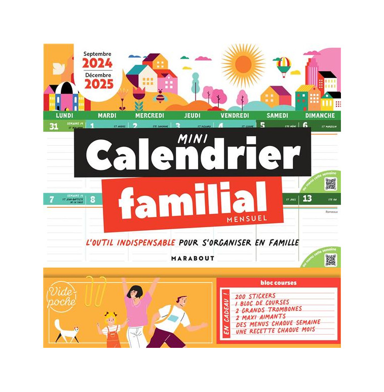 MINI CALENDRIER FAMILIAL MENSUEL 2024-2025 - SEPTEMBRE 2024-DECEMBRE 2025 - COLLECTIF - NC