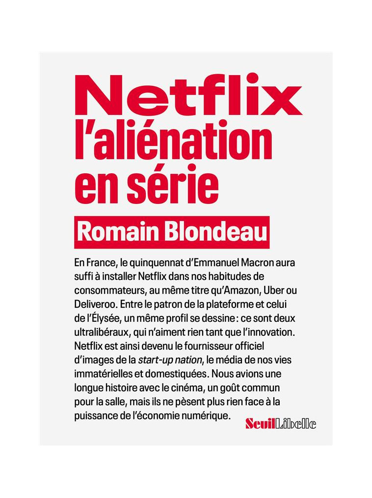 NETFLIX, L-ALIENATION EN SERIE - BLONDEAU ROMAIN - SEUIL