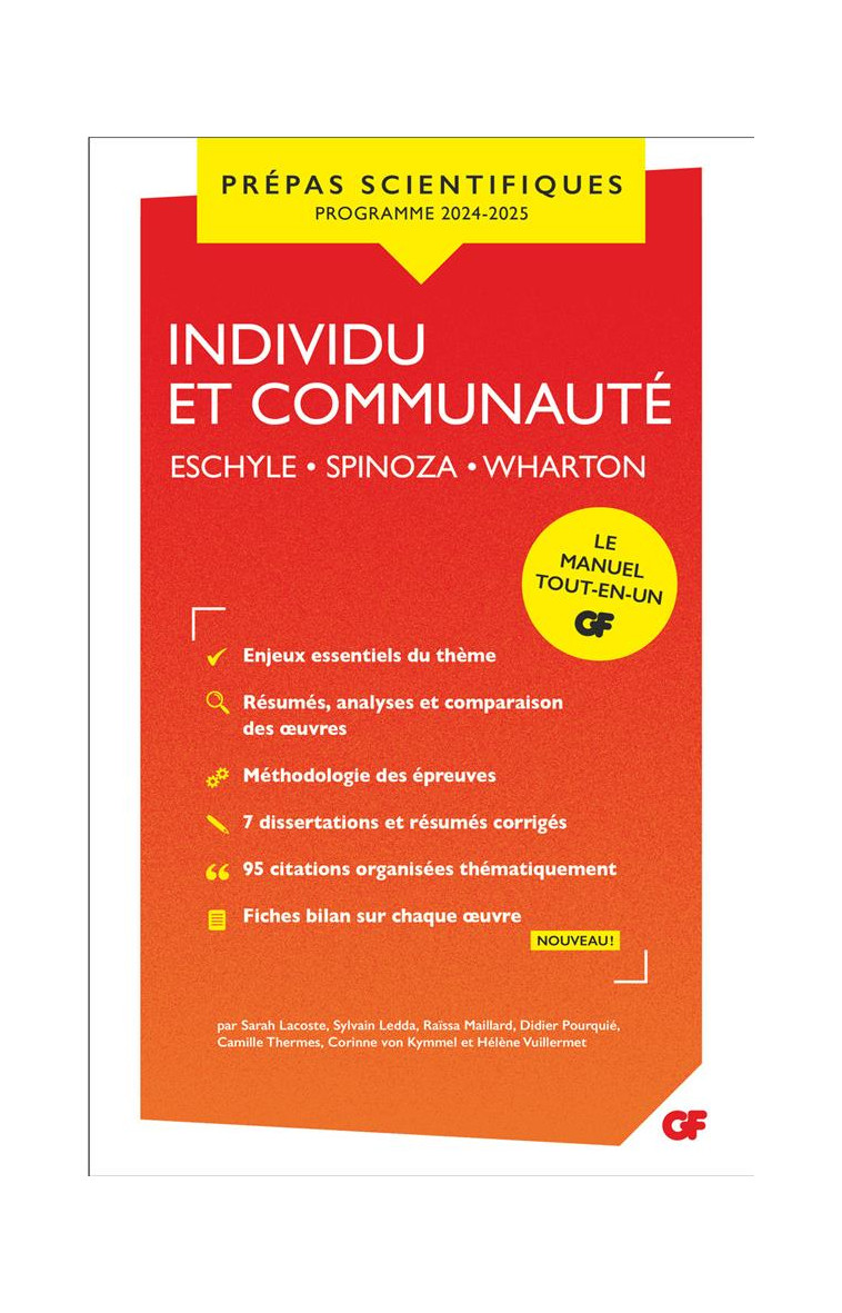 INDIVIDU ET COMMUNAUTE - PREPAS SCIENTIFIQUES 2025 - ESCHYLE - SPINOZA - WHARTON - COLLECTIF - FLAMMARION