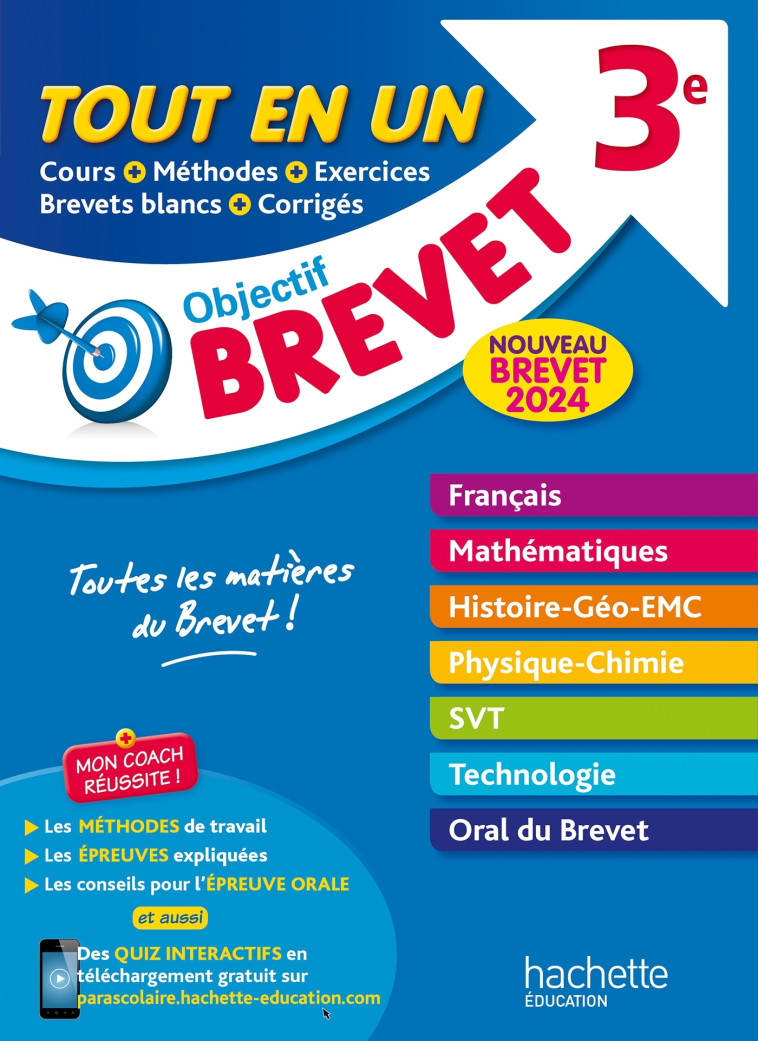 Objectif Brevet Tout-en-un 2024 - Rousseau Philippe, Lisle Isabelle, Bonnet Laurent, Dessaint Sébastien, Ottevaere Fabienne, Réauté Brigitte, Laskar Michèle, Saïsse Christophe, Gorillot Malorie - HACHETTE EDUC