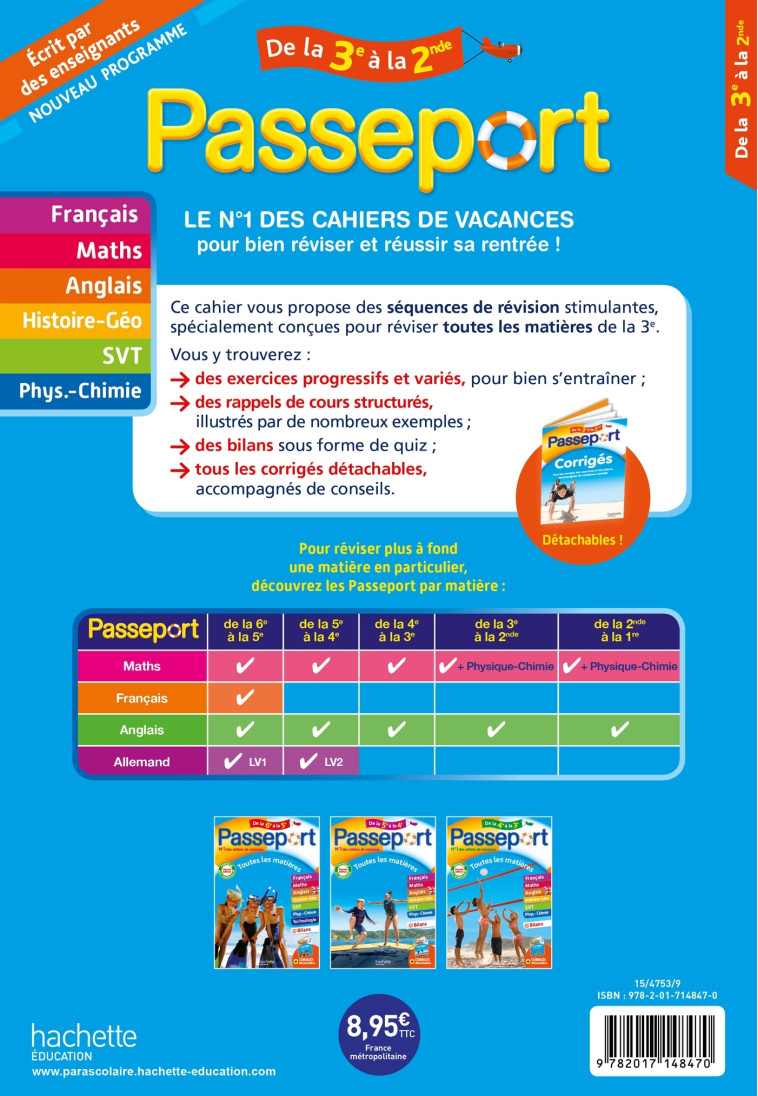 Passeport - Toutes les matières - De la 3e à la 2de - Cahier de vacances 2024 - Douay Christophe, Pellissier Cécile, Cazenave-Oaten Elizabeth Louise, Dessaint Sébastien, Saïsse Christophe, Ottevaere Fabienne - HACHETTE EDUC