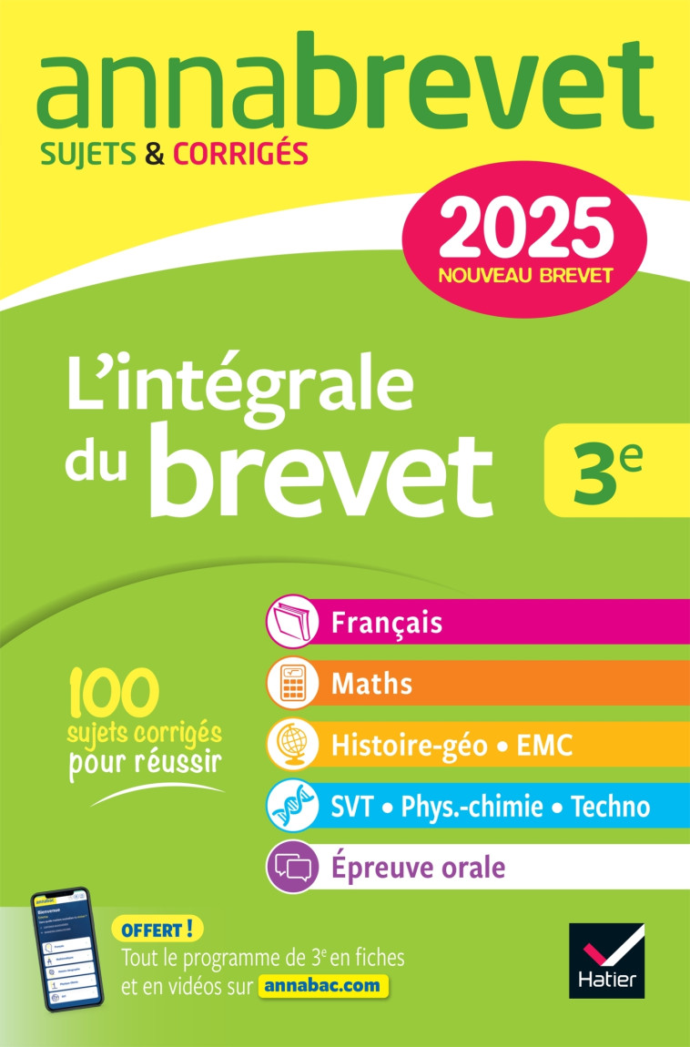 Annales du brevet Annabrevet 2025 L'intégrale du Brevet 3e (tout-en-un) -   - HATIER