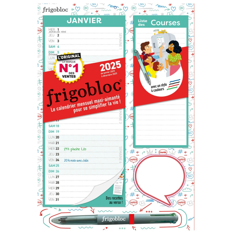 Mini Frigobloc Mensuel 2025 avec un stylo 4 couleurs -   - PLAY BAC