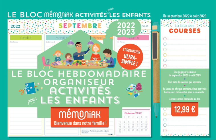 Bloc hebdomadaire organiseur familial Mémoniak Activités pour les enfants, calendrier 12 mois - Yann Caudal, Nicole Masson, Nesk Nesk,  Nesk - 365 PARIS