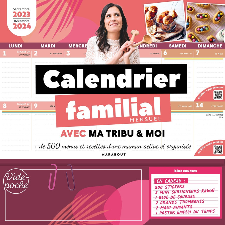 Calendrier familial Ma tribu et moi - Septembre 2023 - Décembre 2024 - Jenny Gryffon - MARABOUT