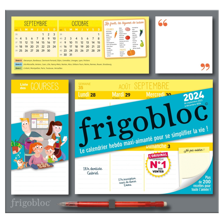 Frigobloc Hebdomadaire 2024 - Calendrier d'organisation familiale / sem (de sept. 2023 à déc. 2024) -   - PLAY BAC