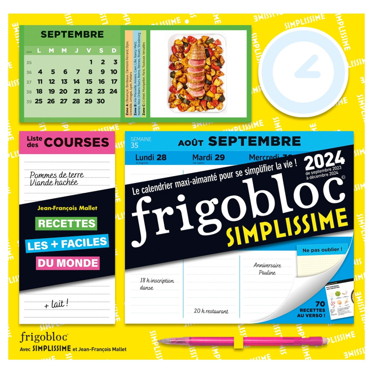 Frigobloc Hebdomadaire 2024 Simplissime  (de sept. 2023 à dec. 2024) - Jean-François Mallet - PLAY BAC