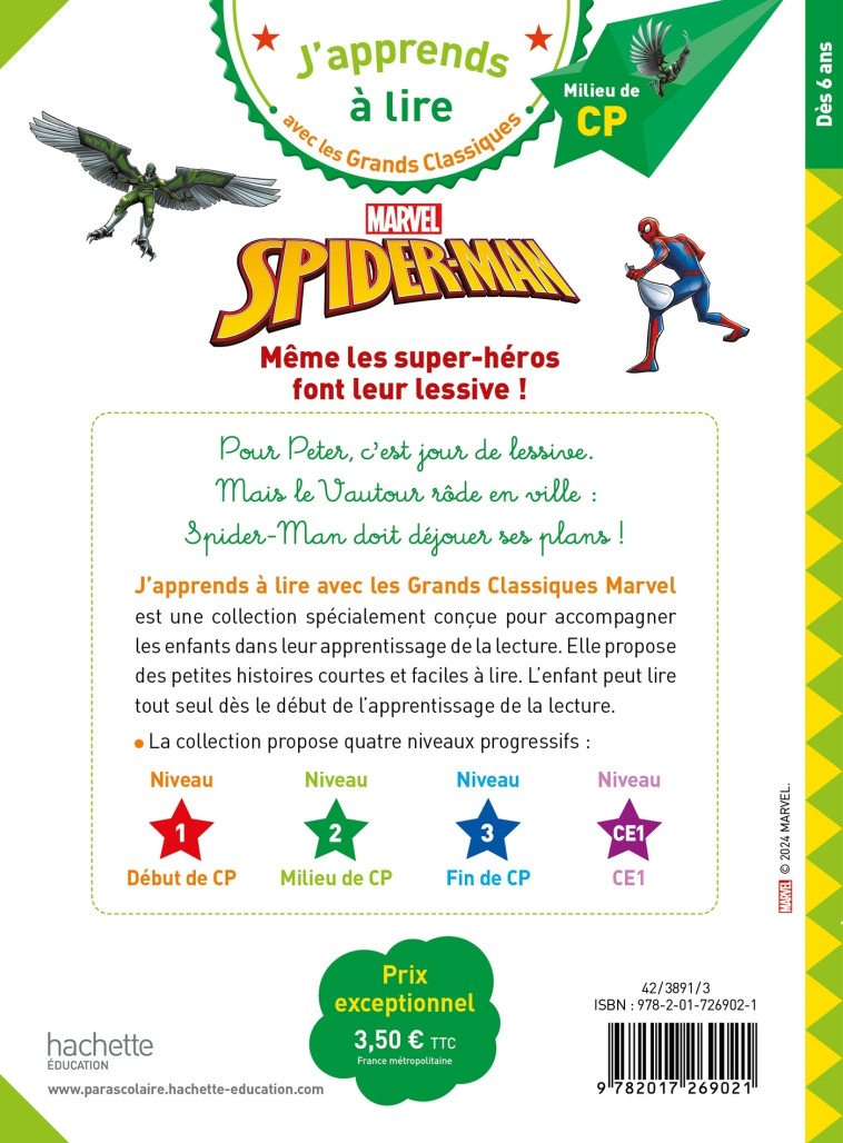 Disney - Marvel - Spider-Man - Même les super-héros font leur lessive, CP Niveau 2 - Isabelle Albertin - HACHETTE EDUC