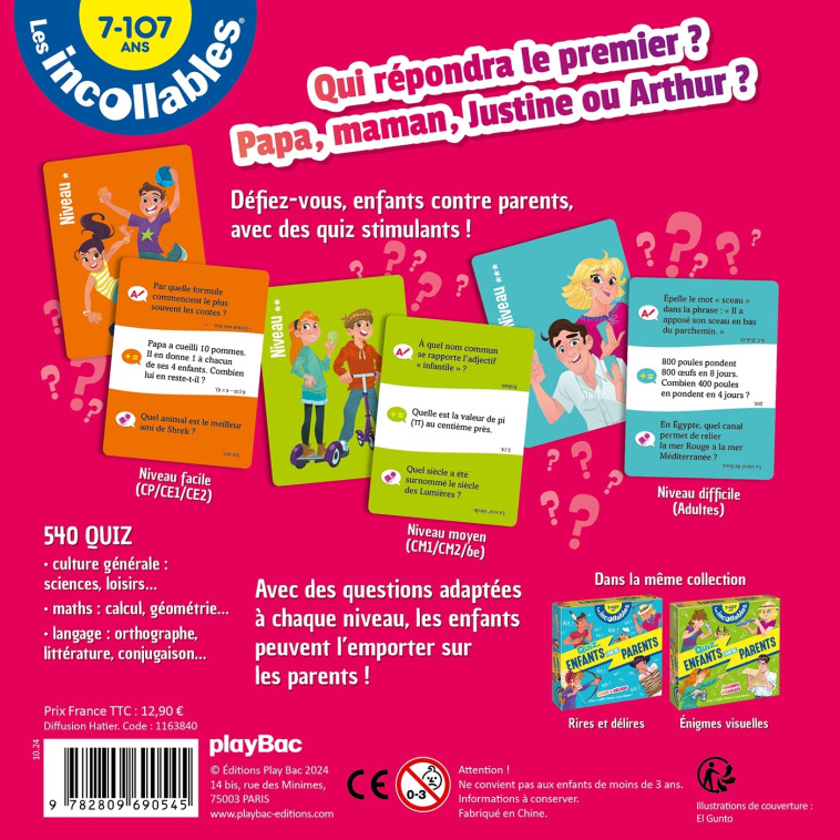 Boîte Quiz - Incollables Famille - Enfants vs Parents -   - PLAY BAC