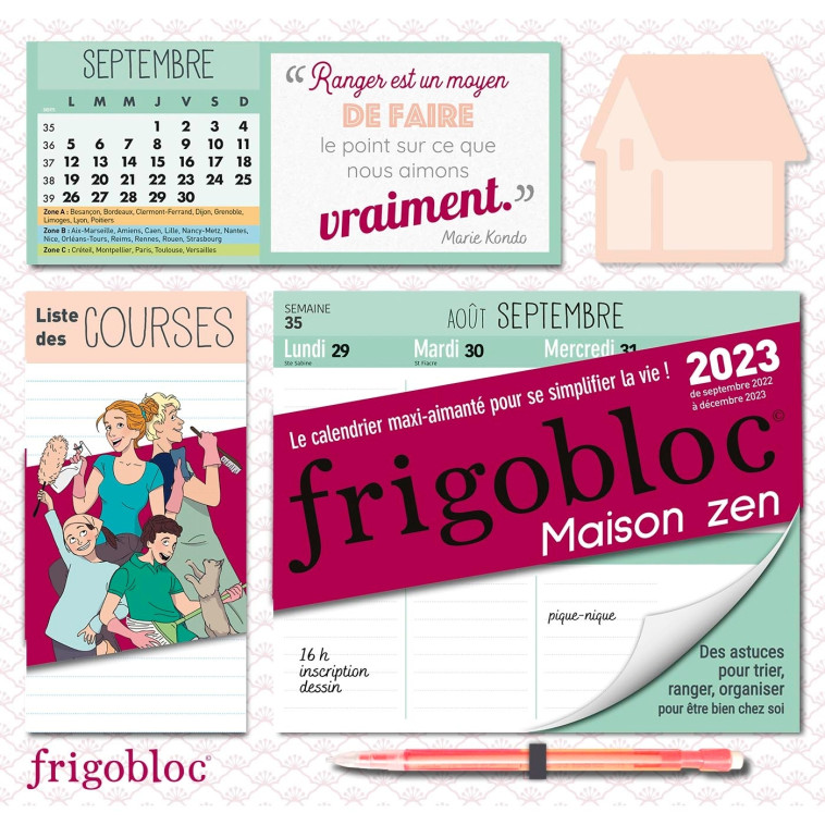 Frigobloc Hebdomadaire 2023 Maison zen (de sept. 2022 à déc. 2023) -  Playbac Éditions - PLAY BAC