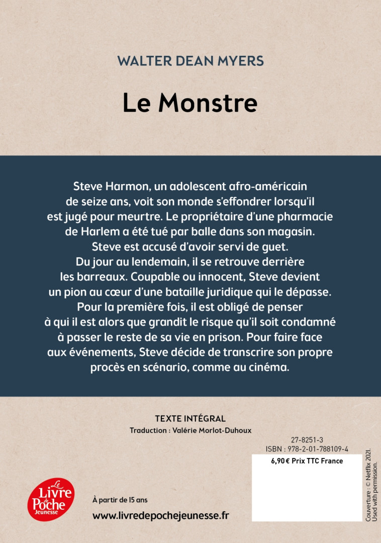 Le Monstre - Valérie Morlot-Duhoux, Walter Dean Myers - POCHE JEUNESSE