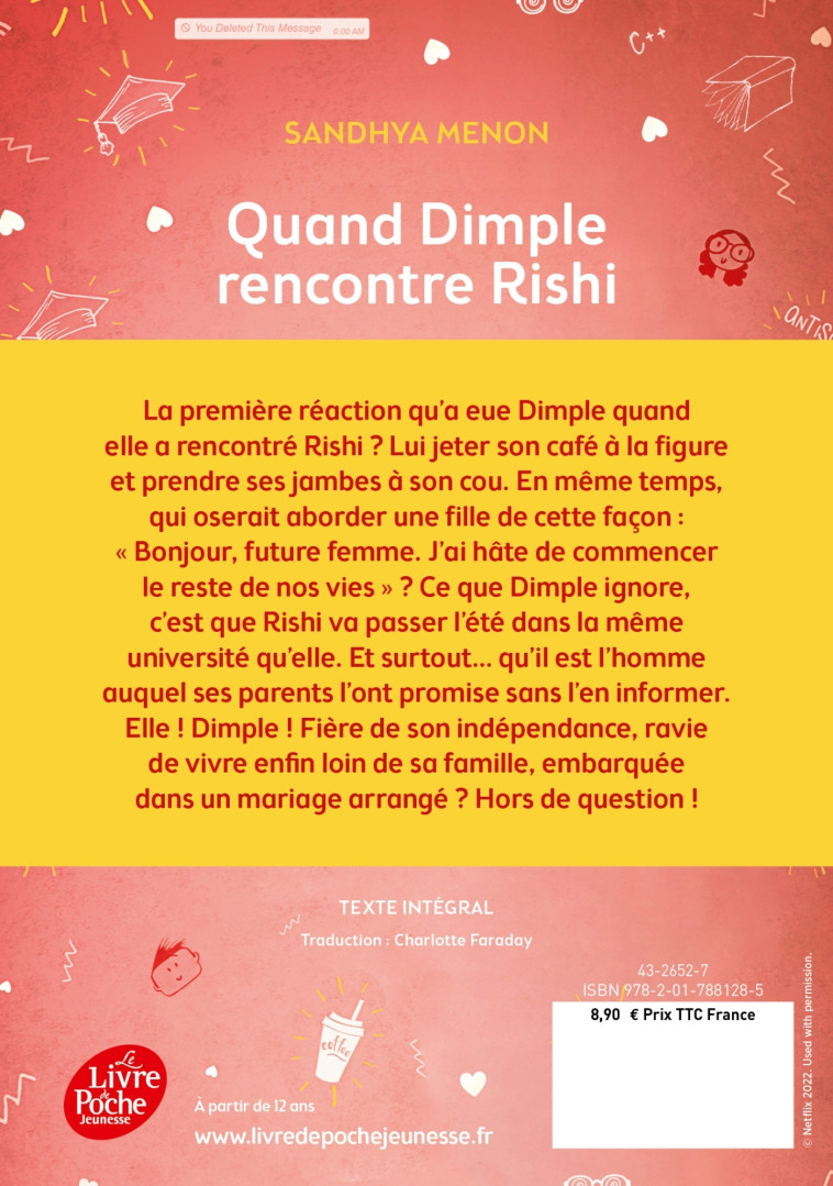 Quand Dimple rencontre Rishi - Sandhya Menon Sandhya Menon, Charlotte Faraday,  Sandhya Menon - POCHE JEUNESSE