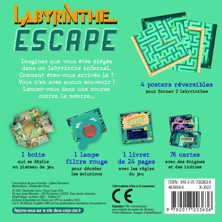 Labyrinthe escape - boîte avec cartes et accessoires - Julien Hervieux, Alexandre Roux - DEUX COQS D OR