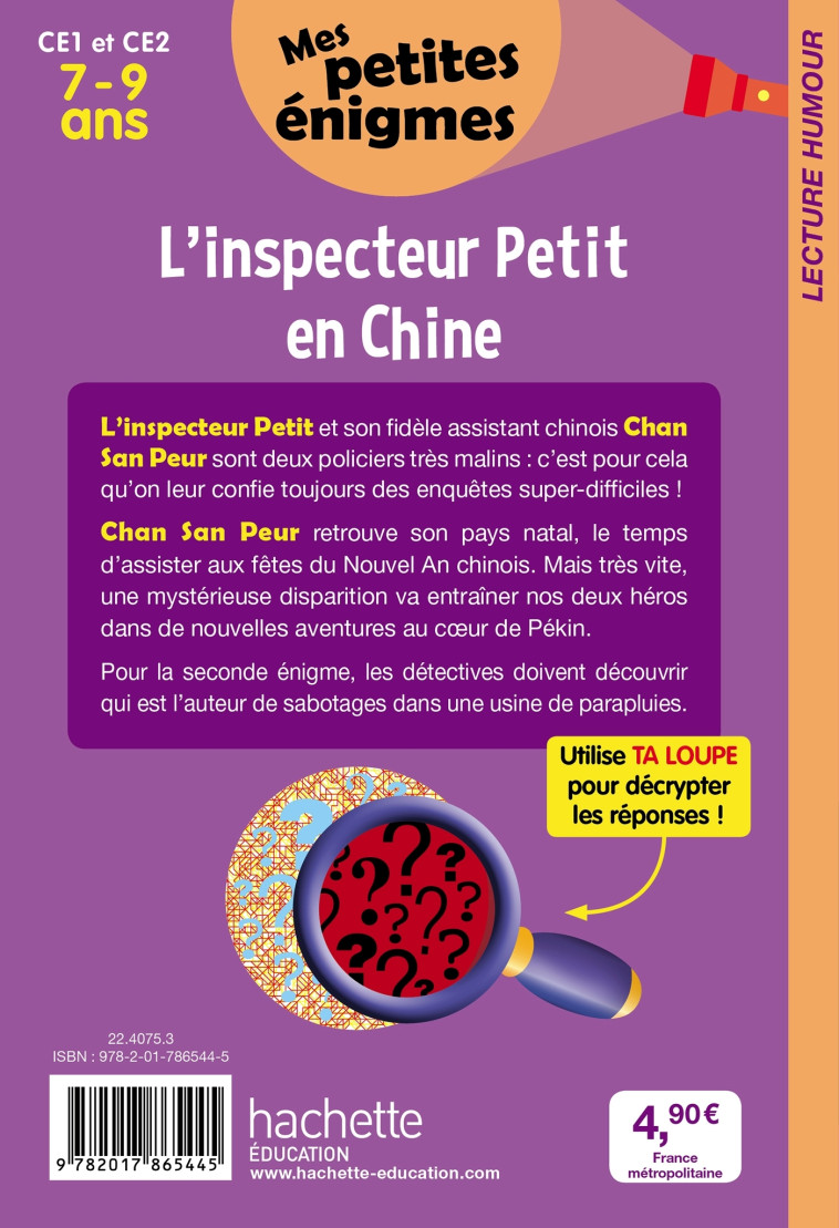 L'inspecteur Petit en Chine -  Mes petites énigmes CE1 Et CE2 - Cahier de vacances 2022 - Louise Adenis, Antonio G. Iturbe - HACHETTE EDUC