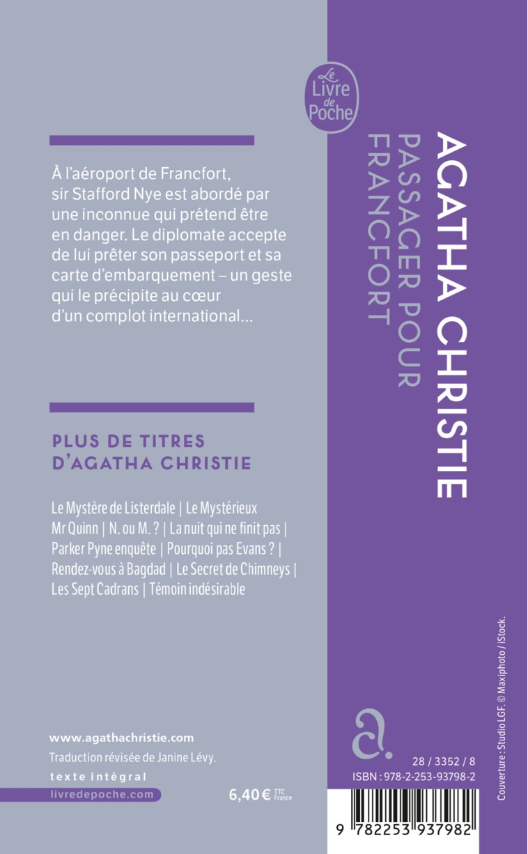 Passager pour Francfort (Nouvelle traduction révisée) - Agatha Christie - LGF