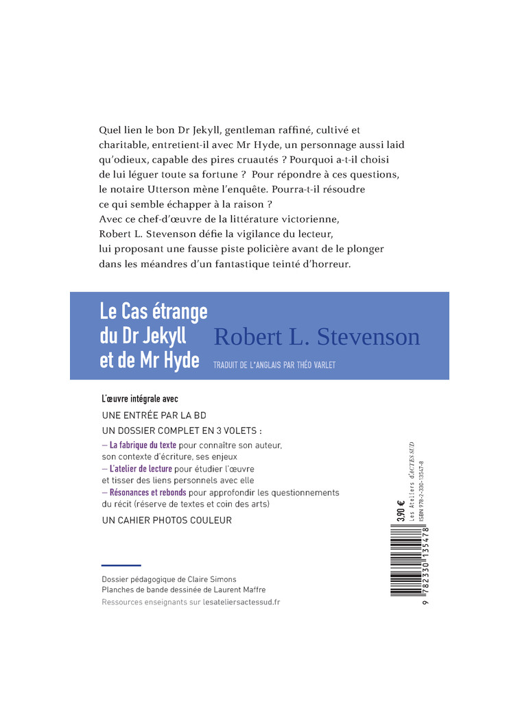 Le Cas étrange du Dr Jekyll et de Mr Hyde - Robert Louis Stevenson, Laurent Maffre, Claire Simons, Théo Varlet - ACTES SUD