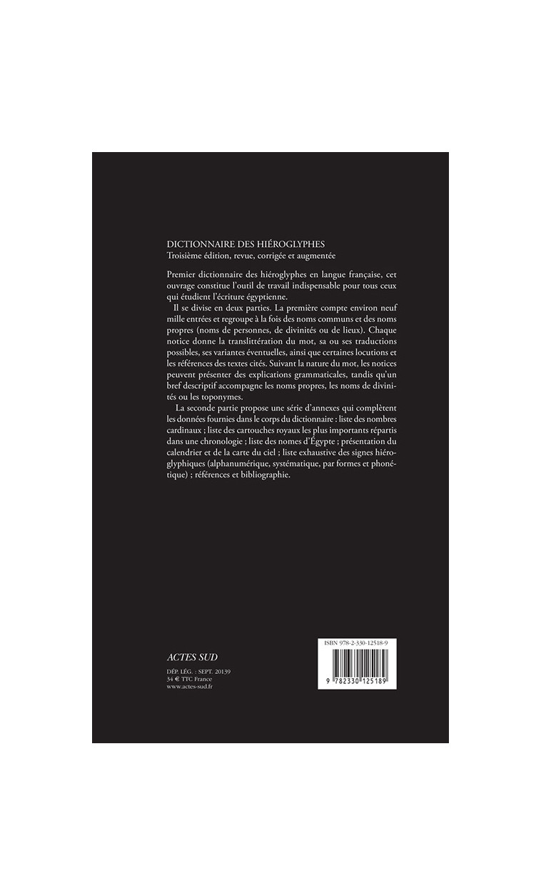 Dictionnaire des hiéroglyphes - Yvonne Bonnamy - ACTES SUD