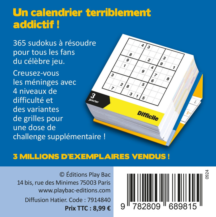 Mini calendrier 365 Sudokus -   - PLAY BAC