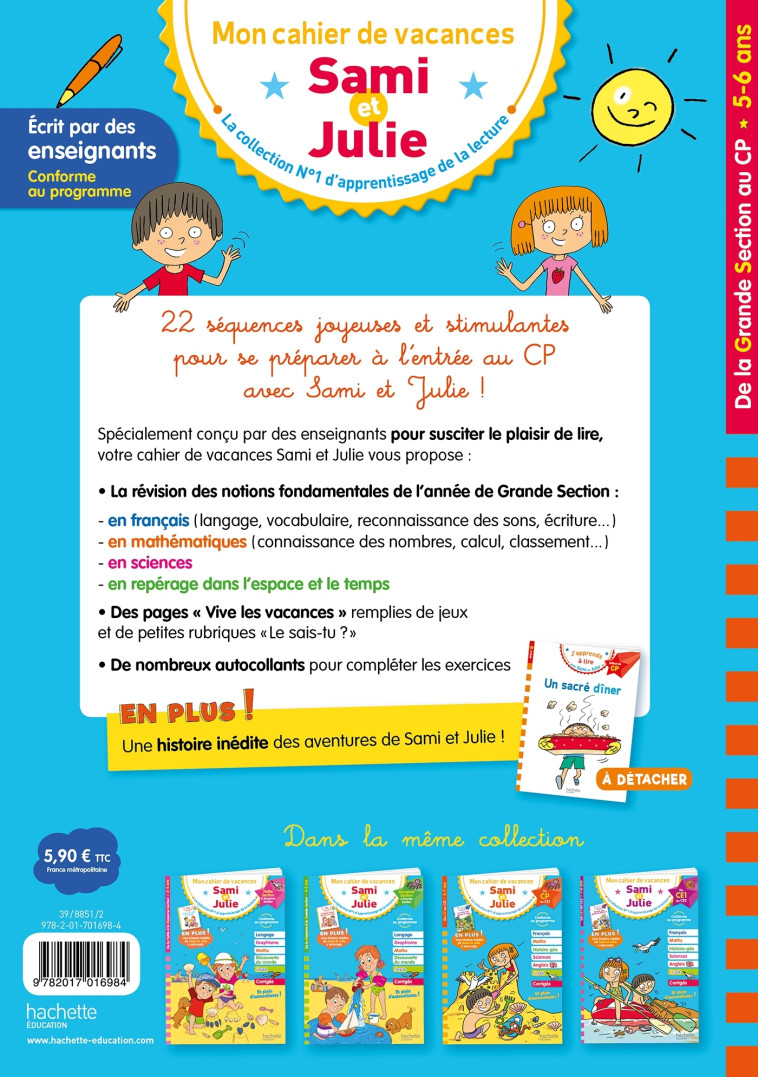 Sami et Julie - De la Grande Section au CP - Cahier de vacances 2024 - Thérèse Bonté - HACHETTE EDUC