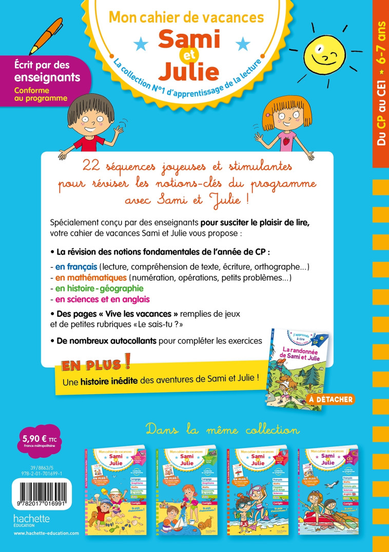 Sami et Julie - Du CP au CE1 - Cahier de vacances 2024 - Thérèse Bonté - HACHETTE EDUC