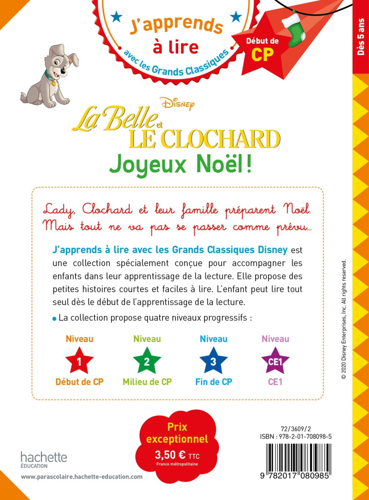 Disney - La Belle et le Clochard Joyeux Noël, CP Niveau 1 - Isabelle Albertin - HACHETTE EDUC