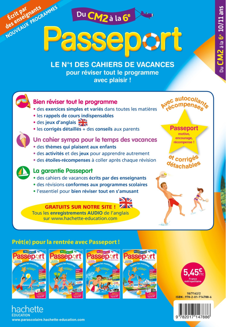 Passeport - Du CM2 à la 6e (10-11 ans) - Cahier de vacances 2022 - Eliane Masclet - HACHETTE EDUC