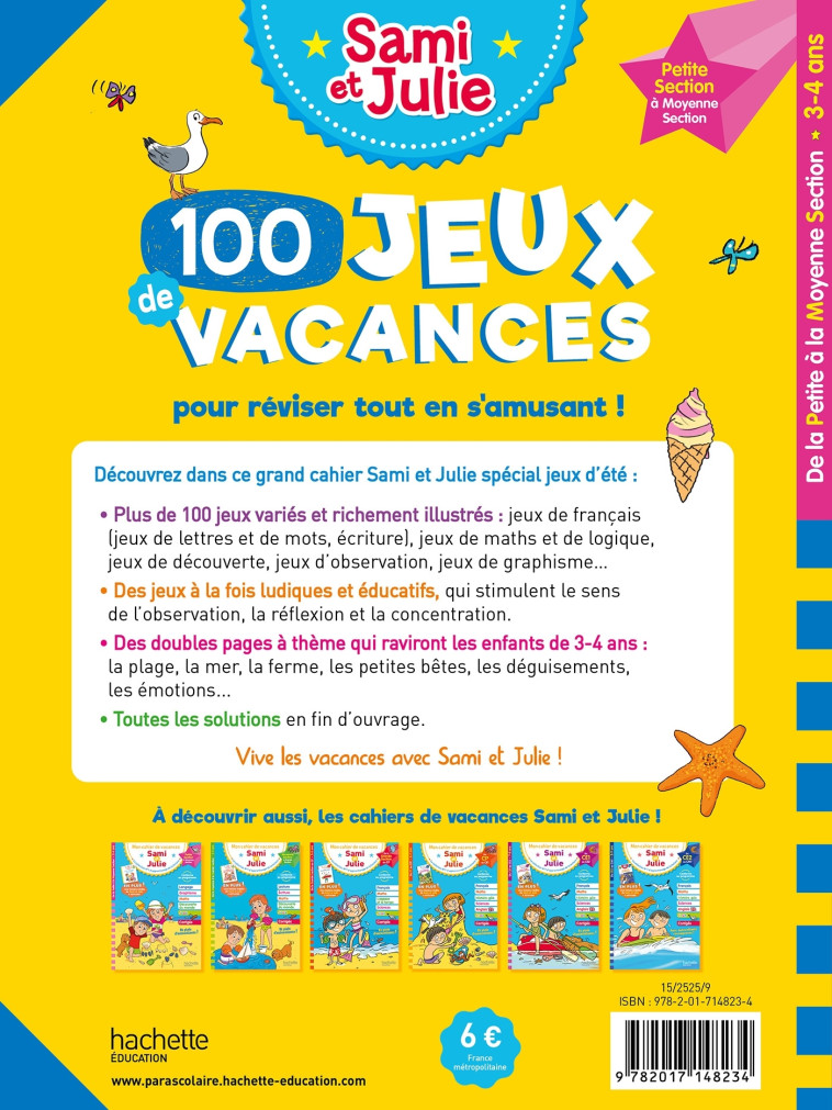 100 Jeux de vacances - Sami et Julie - De la Petite à la Moyenne Section - Cahier de vacances 2024 - Sandra Lebrun - HACHETTE EDUC