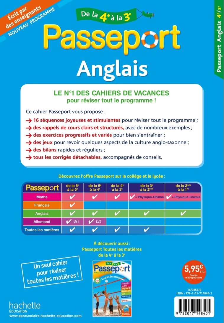 Passeport - Anglais - De la 4e à la 3e - Cahier de vacances 2024 - Carolyn Rigg - HACHETTE EDUC