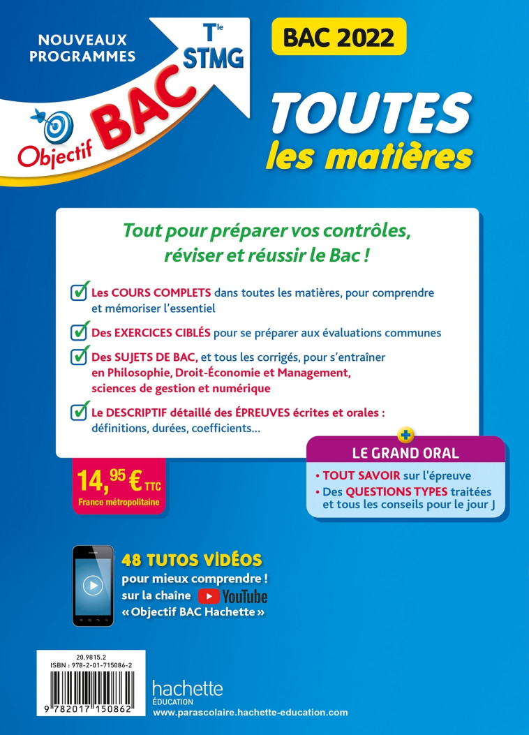 Objectif Bac - Term STMG Toutes les matières, BAC 2022 - Nicolas Bloch - HACHETTE EDUC