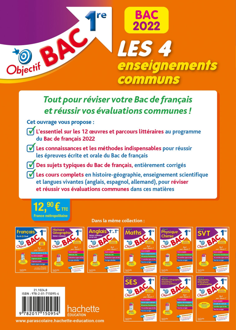 Objectif BAC 1re Les 4 Enseignements communs BAC 2022 - Arnaud Léonard - HACHETTE EDUC