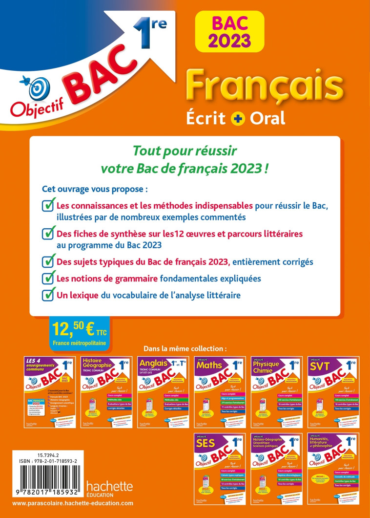 Objectif BAC 2023 - 1re Français écrit et oral - Amélie Pinçon - HACHETTE EDUC