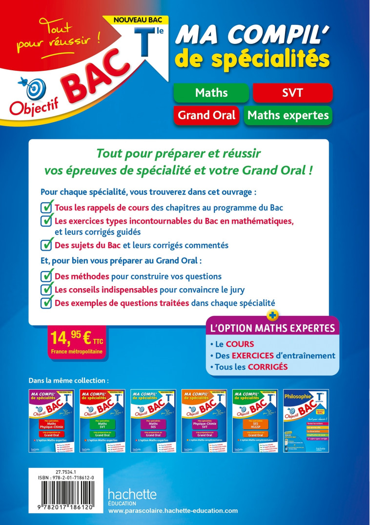 Objectif BAC Tle Ma compil' de spécialités Maths et SVT + Grand Oral + option Maths expertes - Eric Barbazo - HACHETTE EDUC