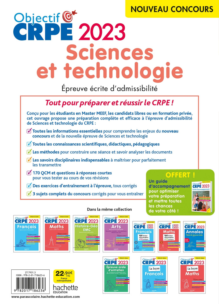 Objectif CRPE 2023 - Sciences et technologie - épreuve écrite d'admissibilité - Soria Hamdani-Bennour - HACHETTE EDUC