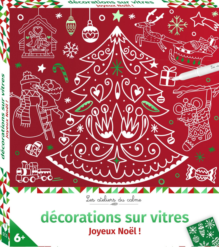 Décorations sur vitres Joyeux Noël ! - boîte avec accessoires - CINZIA SILEO - DEUX COQS D OR