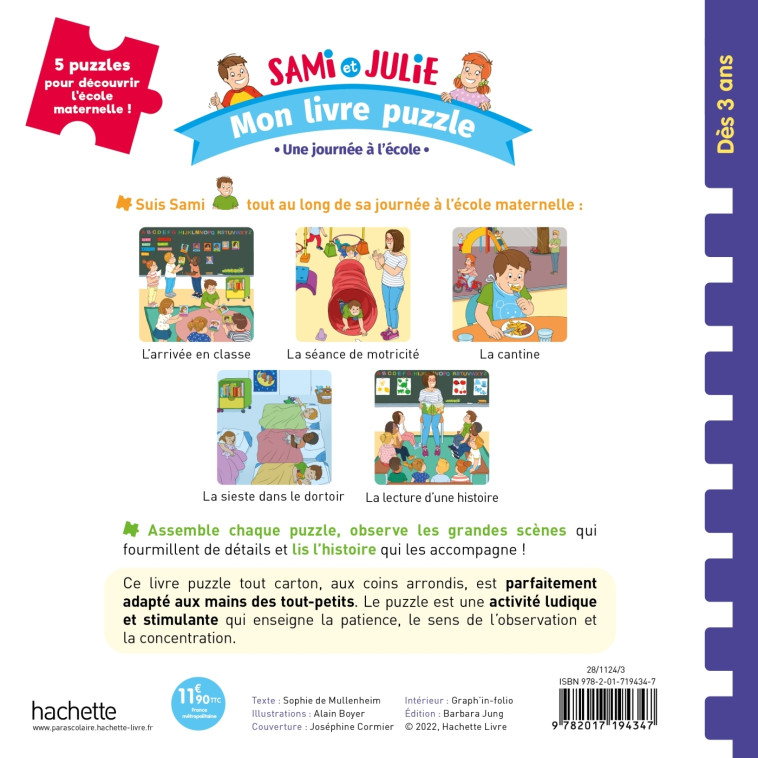 Sami et Julie Maternelle - Mon livre puzzle - Une journée à l'école - Sophie De Mullenheim - HACHETTE EDUC