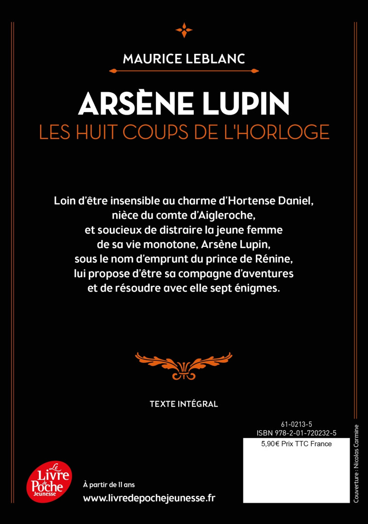 Arsène Lupin - Les huit coups de l'horloge - Maurice Leblanc - POCHE JEUNESSE