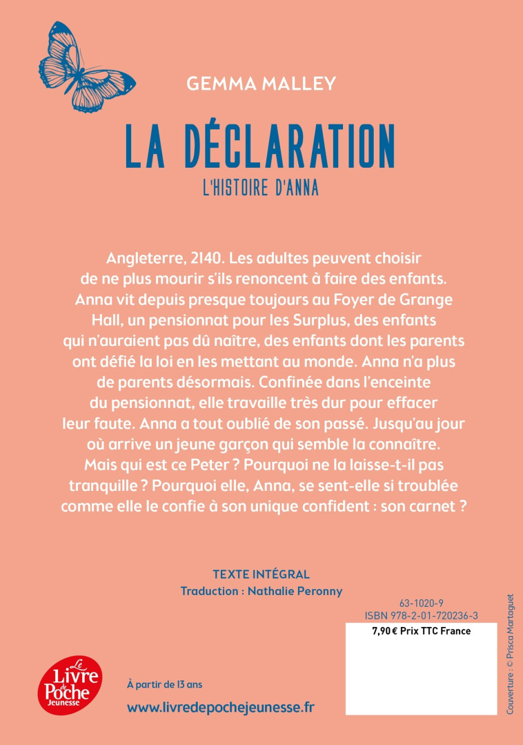 La déclaration - Tome 1 - Gemma Malley - POCHE JEUNESSE