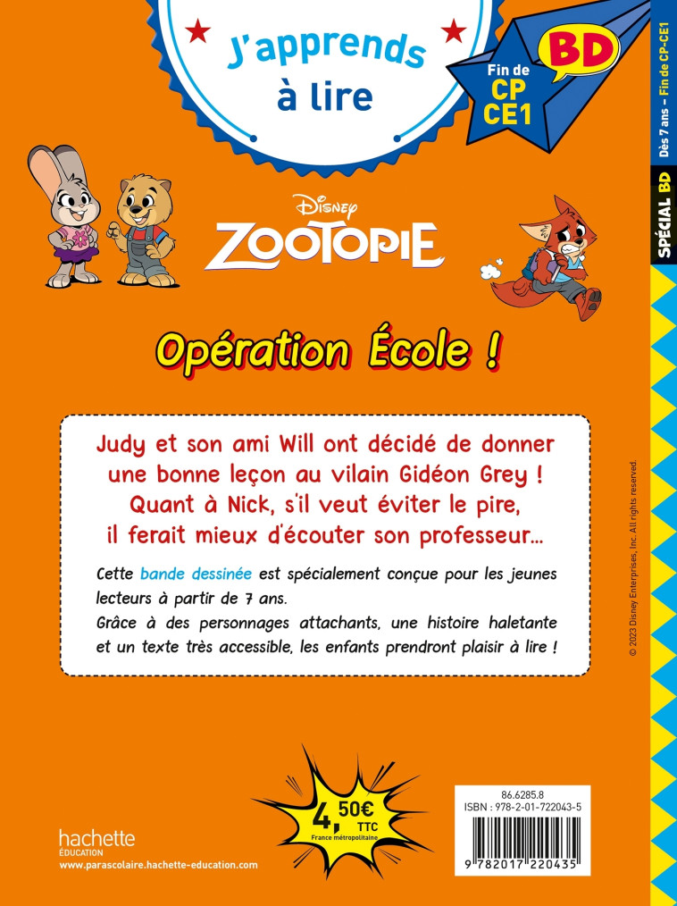 Disney BD Fin de CP-CE1 - Zootopie - Opération école ! - Isabelle Albertin - HACHETTE EDUC