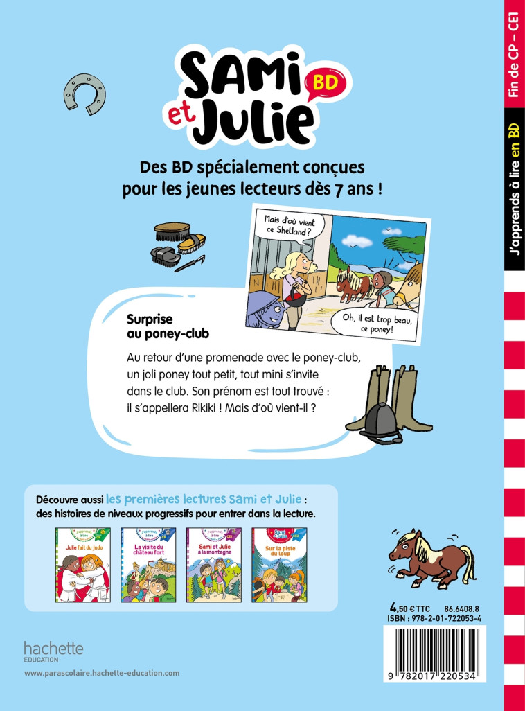 Sami et Julie BD Fin de CP-CE1 - Surprise au poney club ! - Sandra Lebrun - HACHETTE EDUC